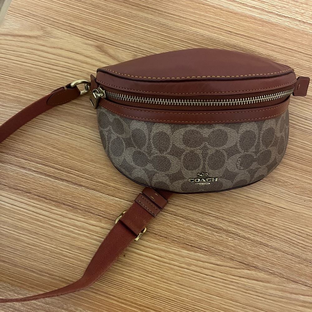 Coach Signature Brown and Tan Crossbody Bag
